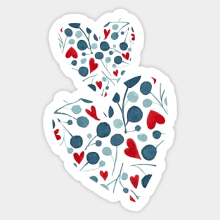 Watercolor hand-painted leaves hearts composition Sticker